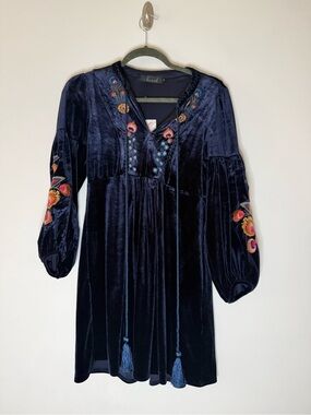 Chicwish Embroidered Velvet Dress in size small
